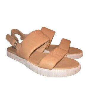 Sorel Ona Streetworks Go-To Beige Puffed Leather Slingback Flat Sandals Size 9.5